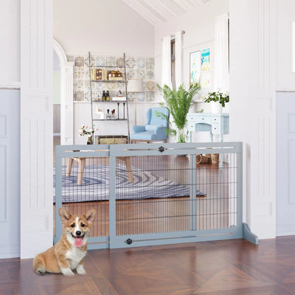 41"-72" Wooden Pet Gate, Support Feet, Small Medium Dogs, Grey-Blue Houses, Kennels & Pens at Gallery Canada