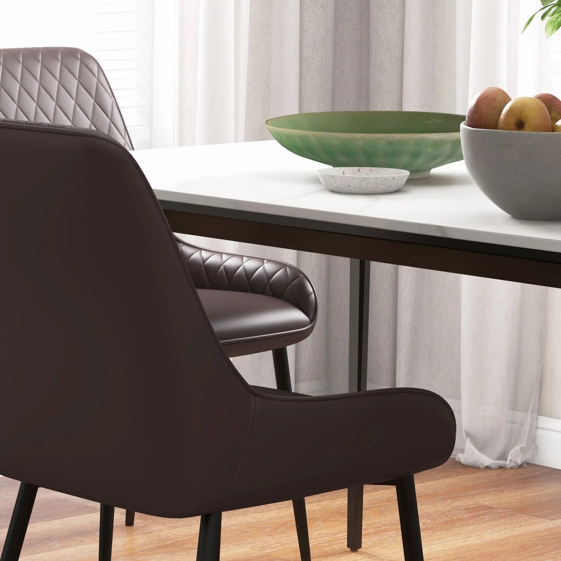 Upholstered Kitchen Chairs, Set of 4, Diamond Tufting, Steel Legs, Brown Bar Stools at Gallery Canada