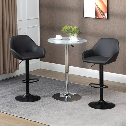 Adjustable Bar Stools Set of 2, Swivel with Footrest, PU Leather, Black Bar Stools at Gallery Canada