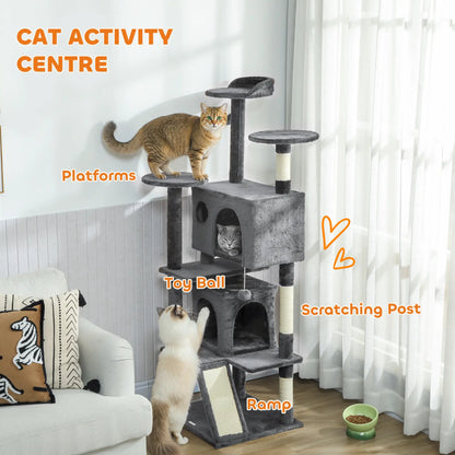 63" Cat Tree, Multi-Level Cat Tower, Scratching Posts, Dark Grey Multi-Level Cat Towers at Gallery Canada