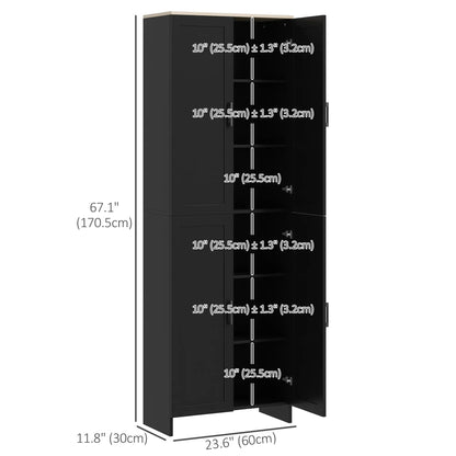 67" 4-Door Kitchen Pantry Cabinet, Adjustable Shelves, Black Kitchen Pantry Cabinets at Gallery Canada