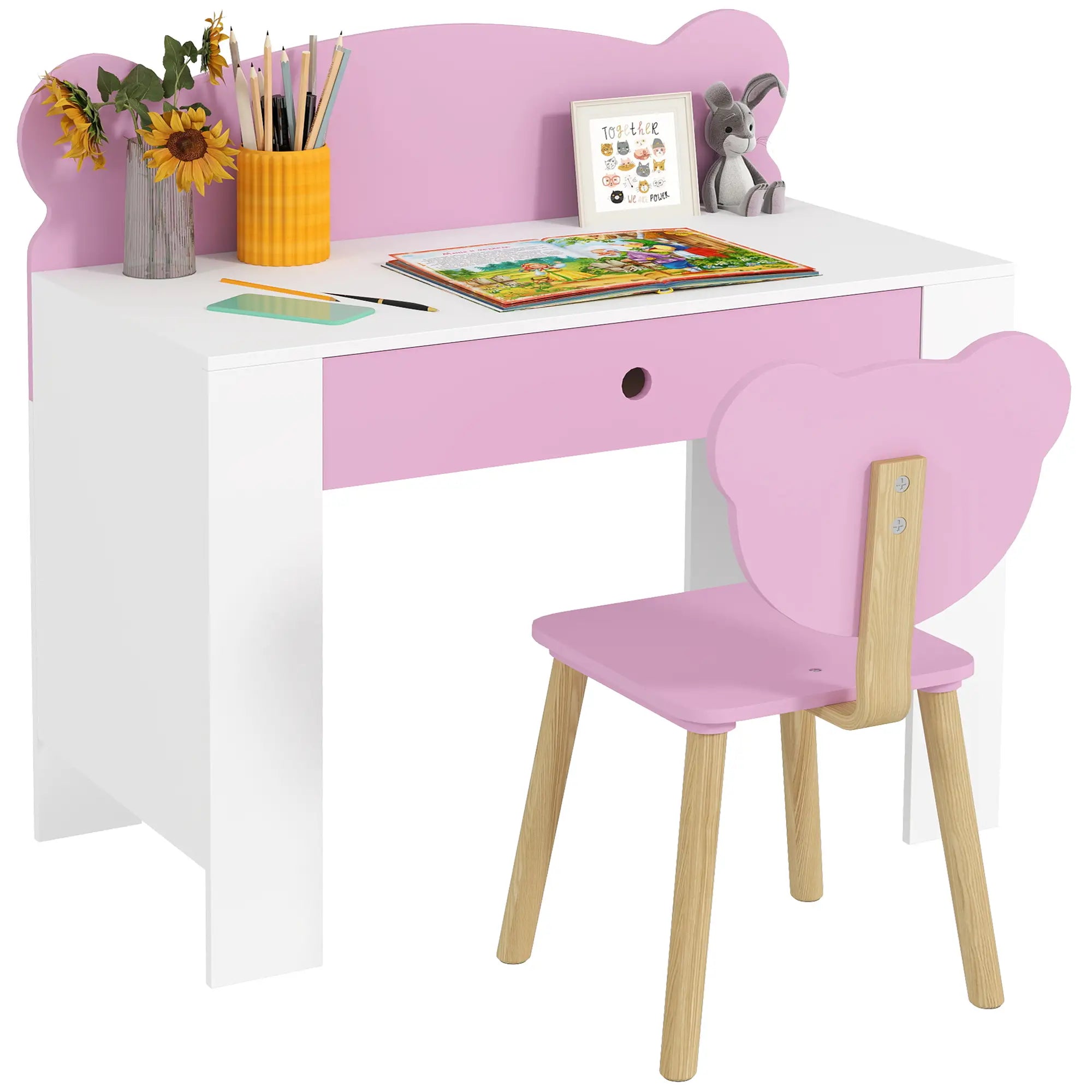 Kids Desk and Chair Set, Bear Theme, for Bedroom, Pink Kids Desk Sets at Gallery Canada