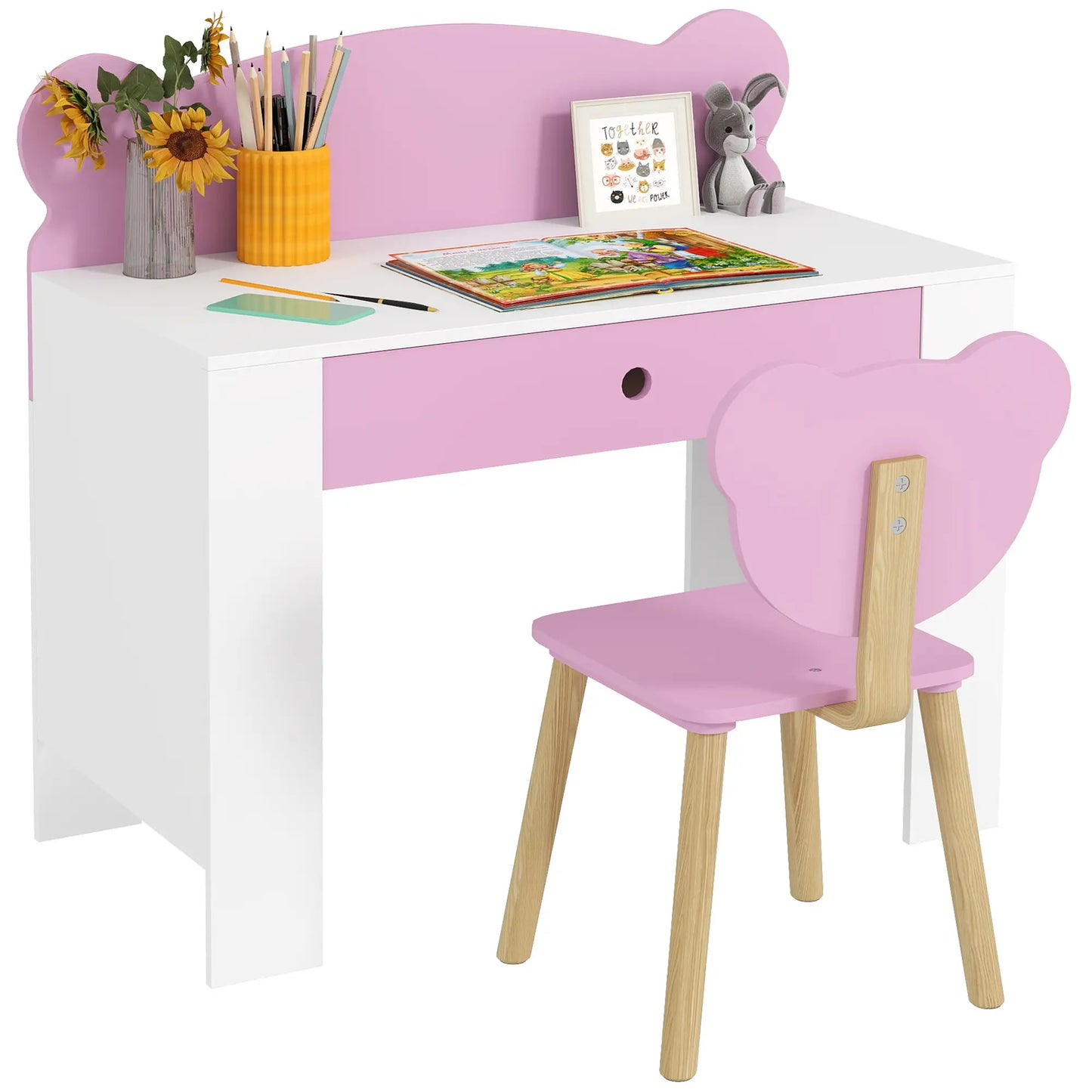Kids Desk and Chair Set, Bear Theme, for Bedroom, Pink Kids Desk Sets at Gallery Canada