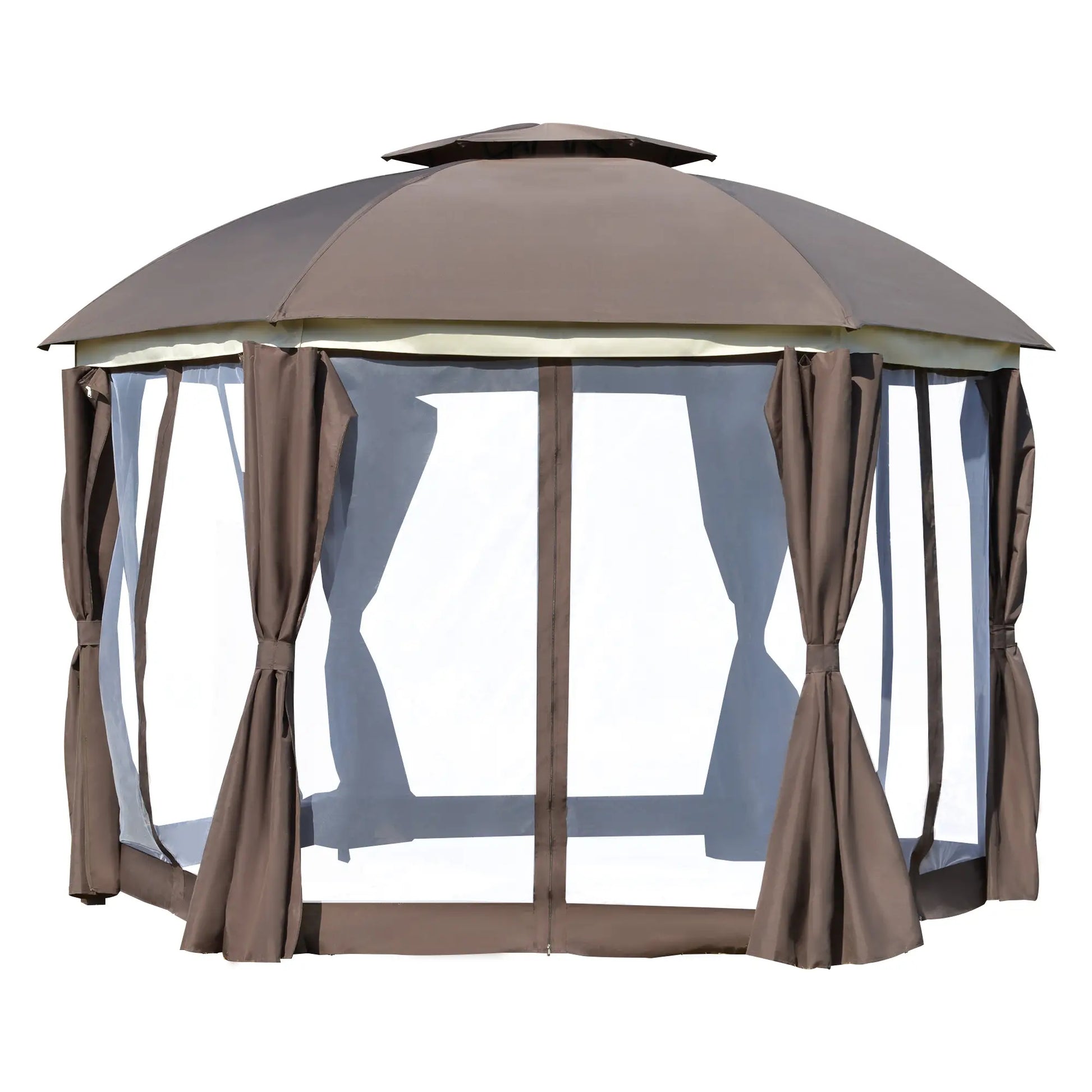 12' x 12' Outdoor Gazebo, Dome Patio with Netting, Brown Gazebos Brown at Gallery Canada