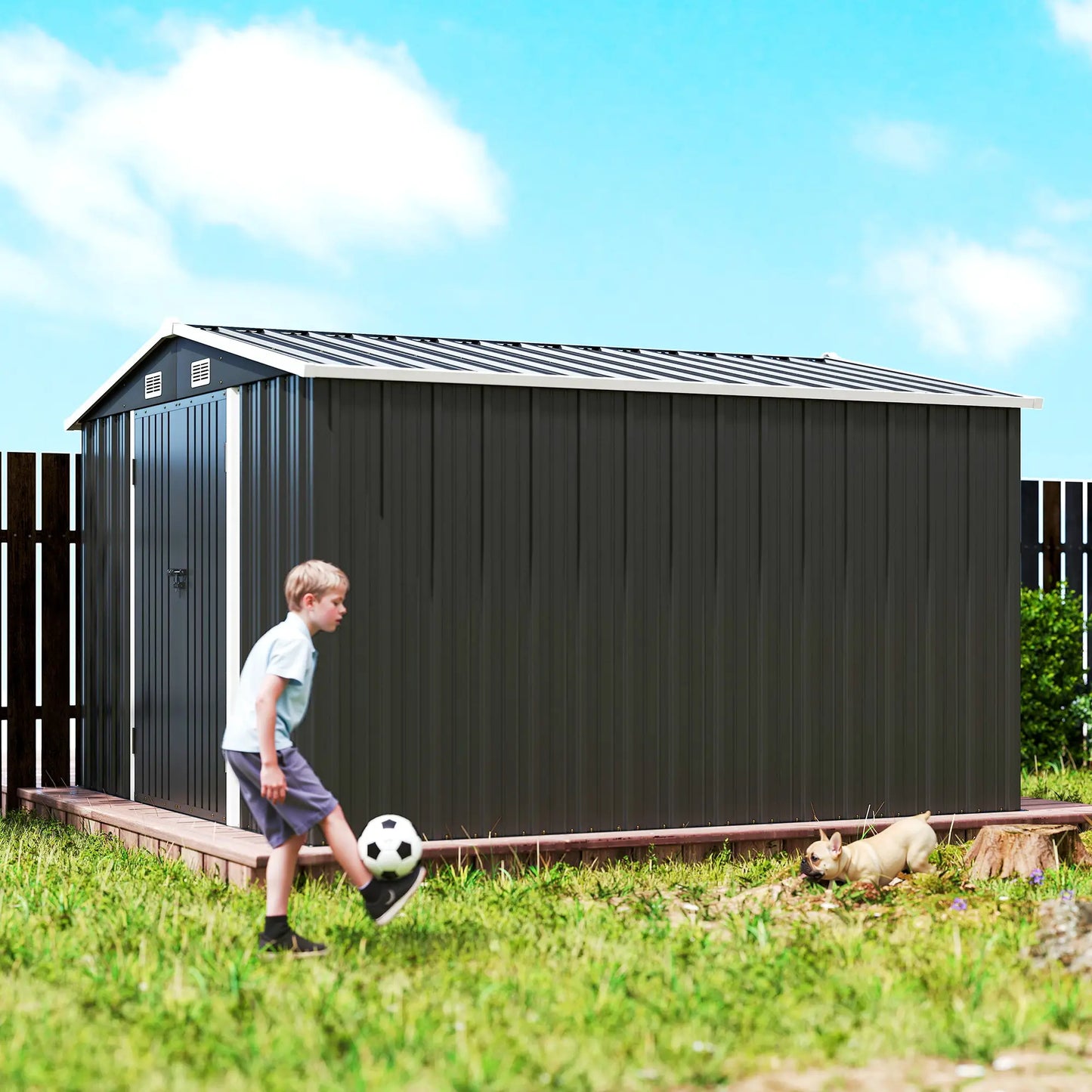 10' x 10' Metal Shed, Heavy Duty Outdoor Storage, Dark Grey Sheds at Gallery Canada