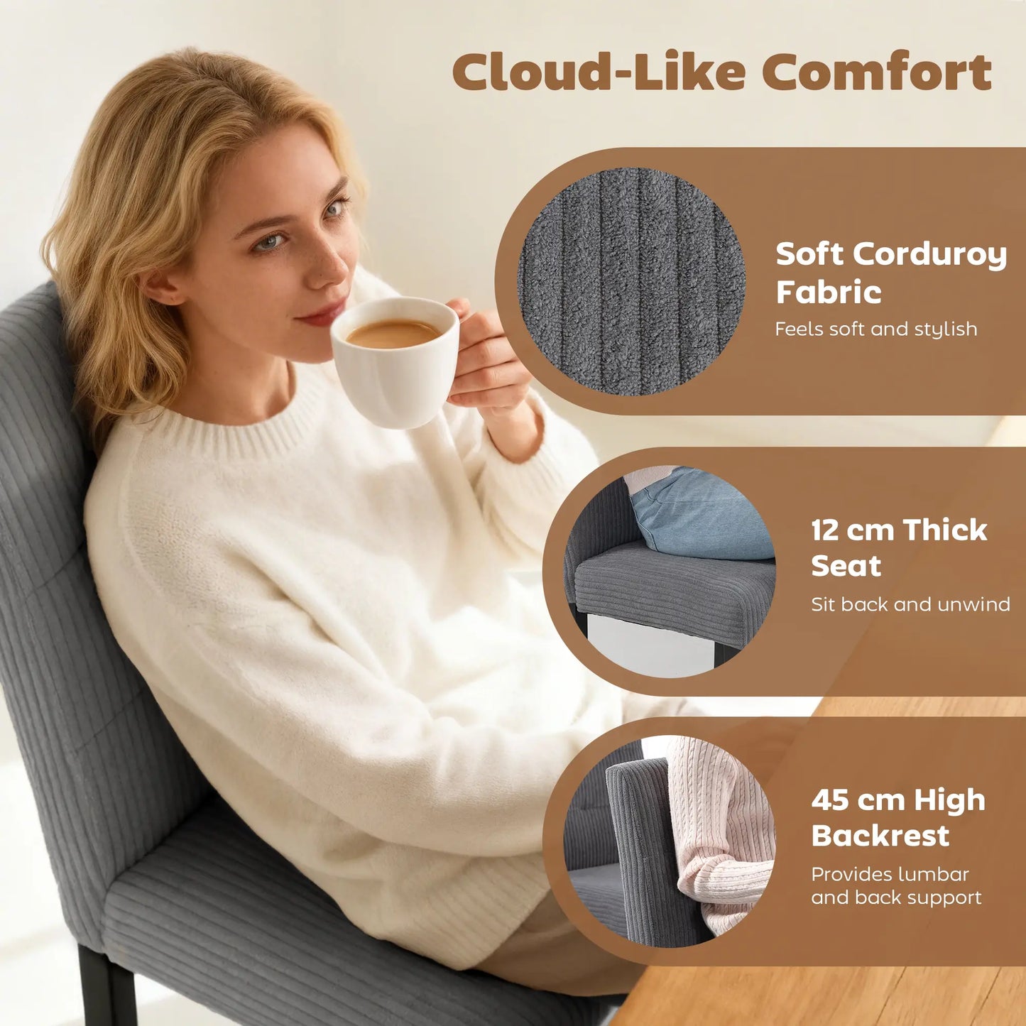 Ensemble de 4 chaises de salle à manger modernes, pieds en bois d'hévéa, siège rembourré, gris foncé