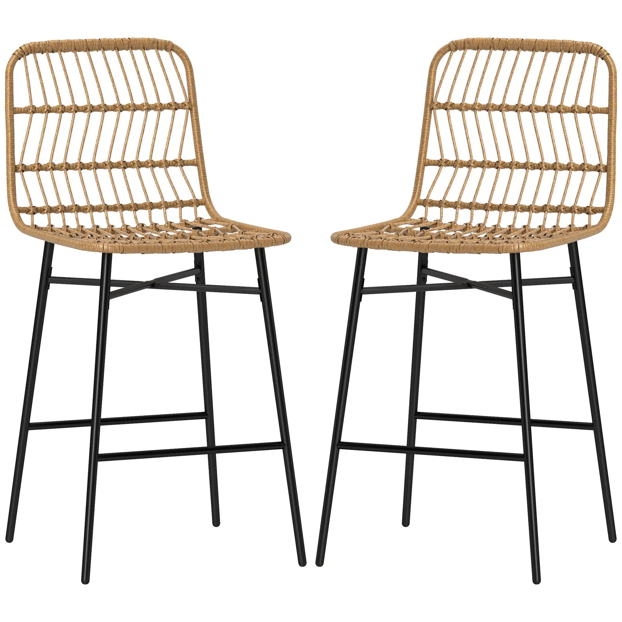 Rattan Counter Height Bar Stools Set of 2, 26