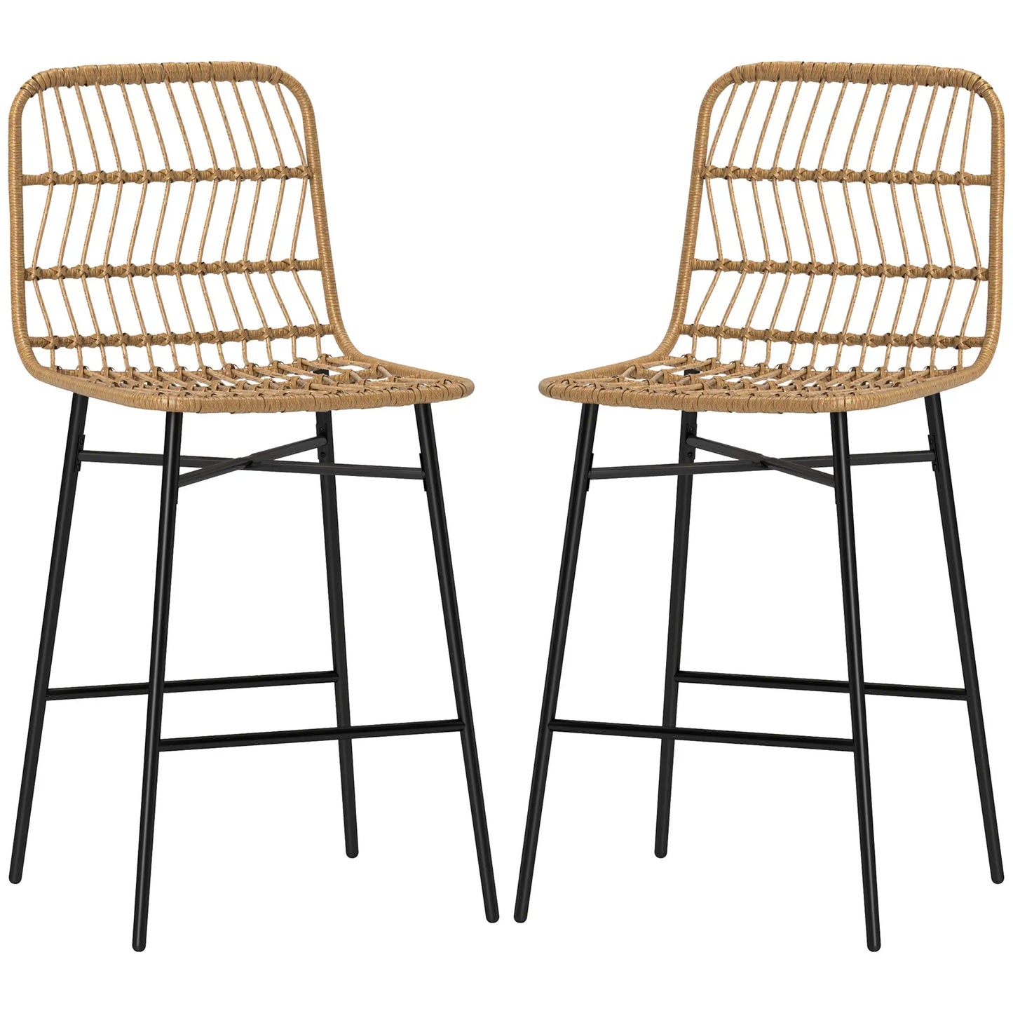 Rattan Counter Height Bar Stools Set of 2, 26" Counter Stools with Back, Modern Bar Chairs for Kitchen Island, Brown Bar Stools Multi Colour at Gallery Canada