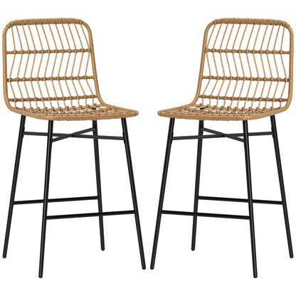 Rattan Counter Height Bar Stools Set of 2, 26" Counter Stools with Back, Modern Bar Chairs for Kitchen Island, Brown Bar Stools Multi Colour at Gallery Canada