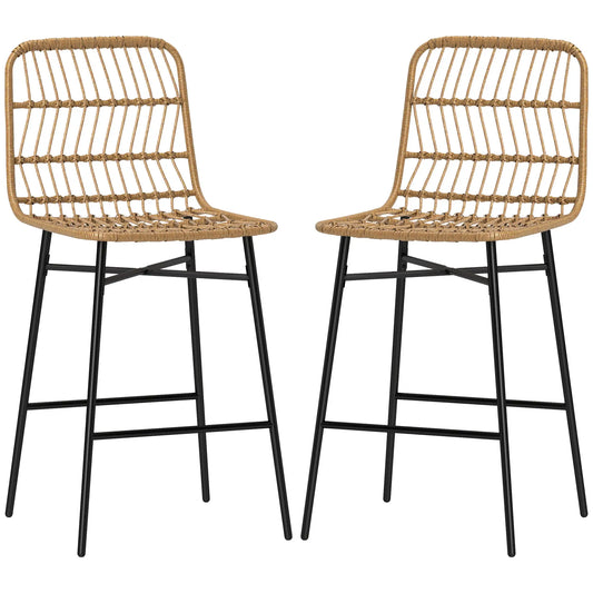 Rattan Counter Height Bar Stools Set of 2, 26" Counter Stools with Back, Modern Bar Chairs for Kitchen Island, Brown Bar Stools Multi Colour at Gallery Canada