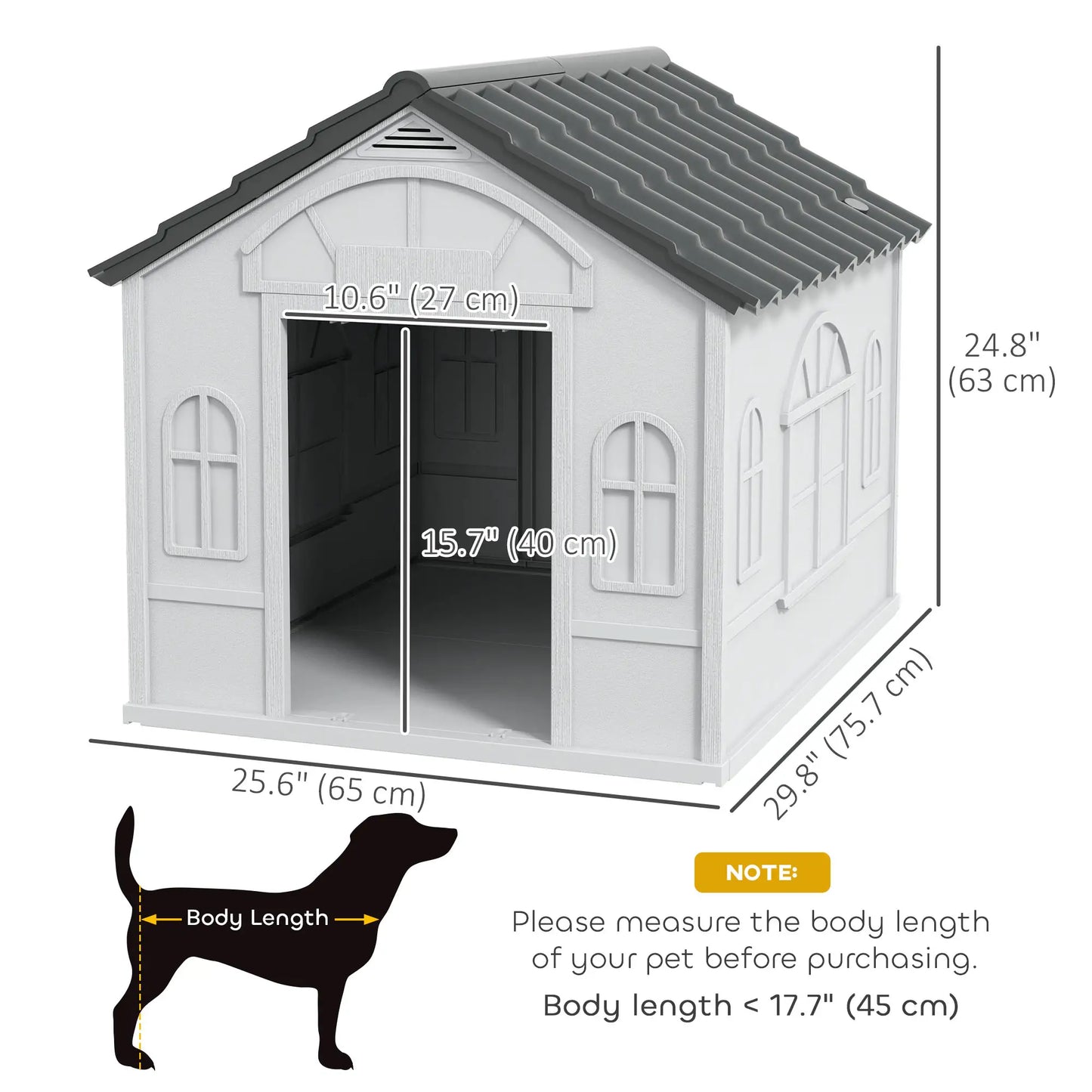 26" Plastic Dog House, Outdoor with Air Vents, Small Medium Dogs, Grey Houses, Kennels & Pens at Gallery Canada