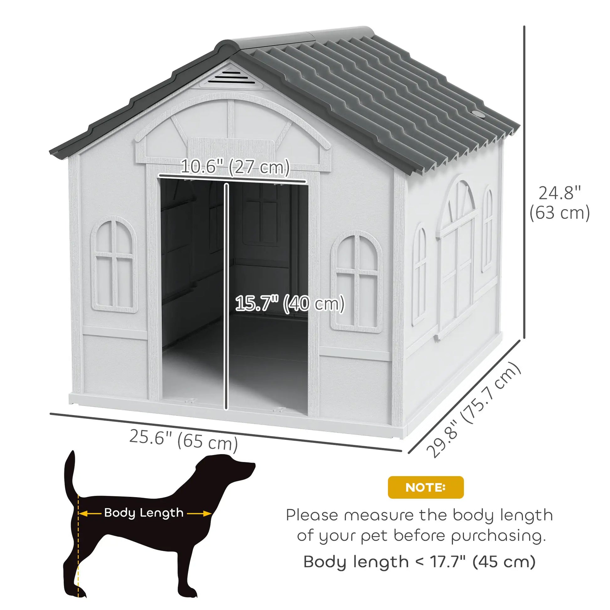 26" Plastic Dog House, Outdoor with Air Vents, Small Medium Dogs, Grey Houses, Kennels & Pens at Gallery Canada