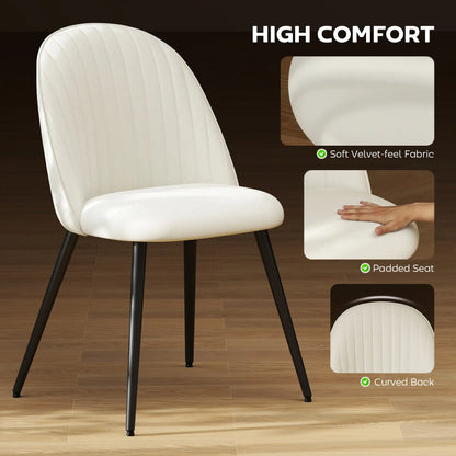 Set of 4 Modern Dining Chairs, Velvet Upholstered, Cream White, Cream White Bar Stools at Gallery Canada