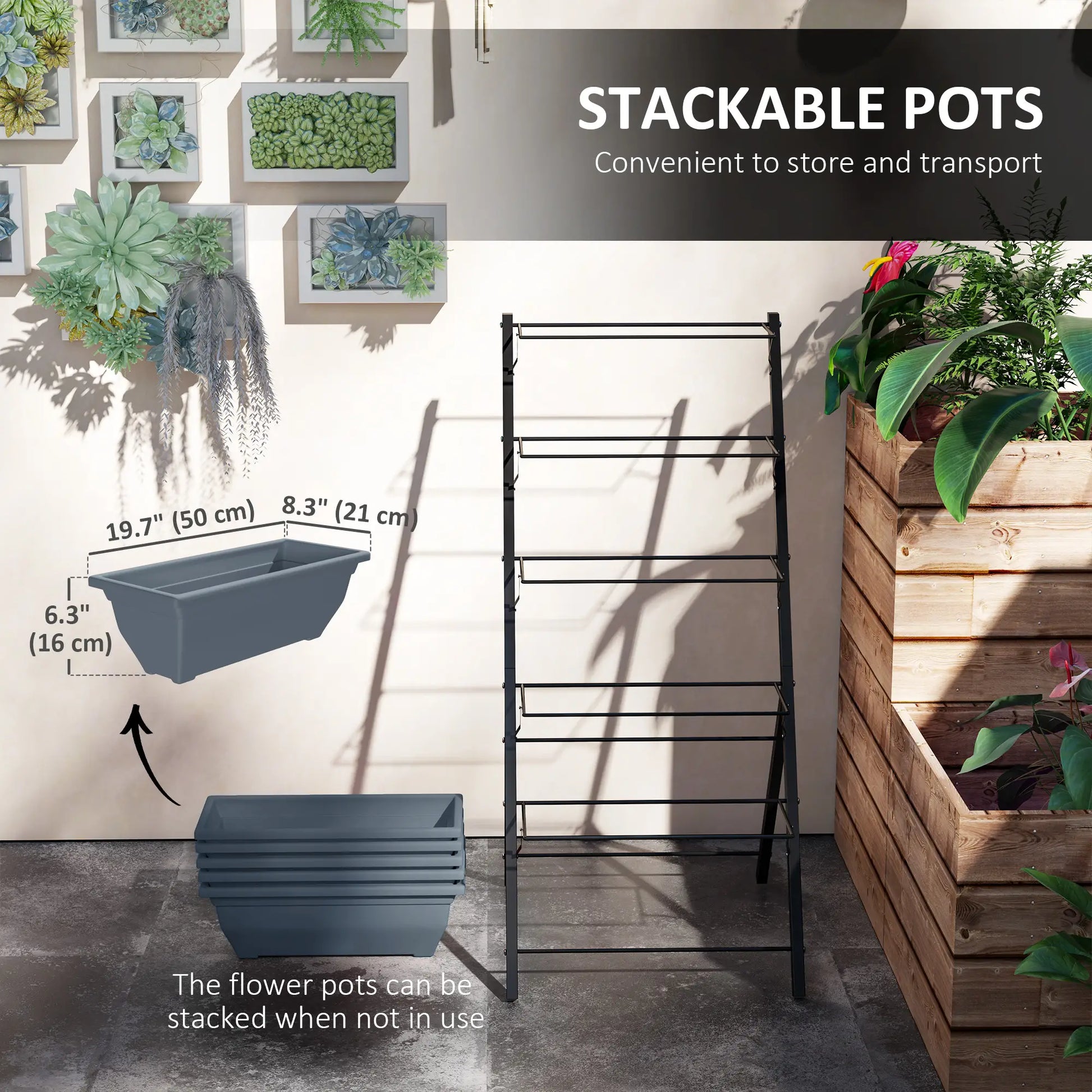 5-Tier Raised Garden Bed, Plant Stand with Leaking Holes, Grey Plant Stands at Gallery Canada
