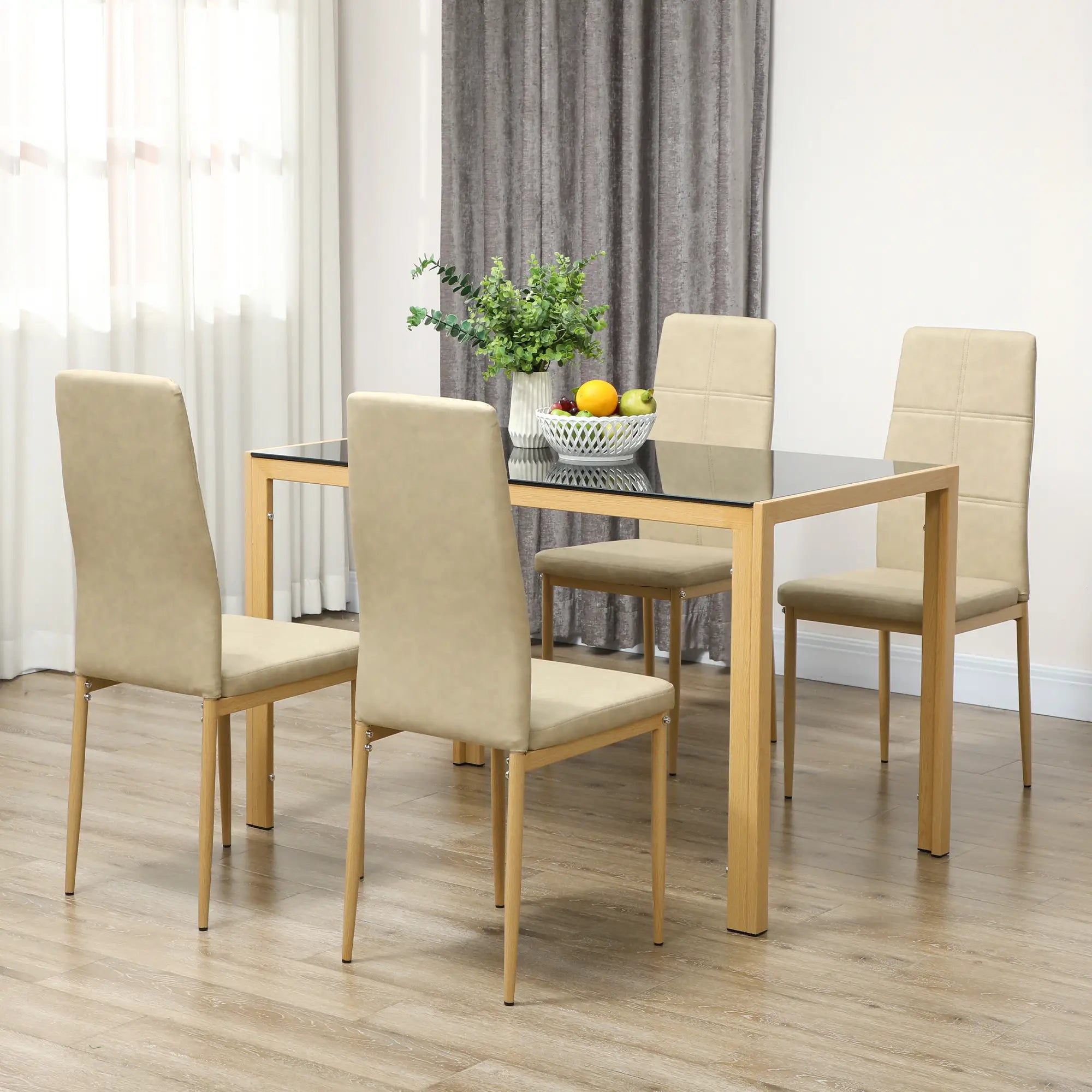 3-Piece Rectangular Glass Kitchen Table, Metal Frame, Faux Leather Chairs Dining Table Sets at Gallery Canada