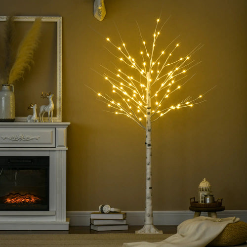 6 ft Pre-Lit LED Artificial Birch Tree, Indoor Outdoor Use