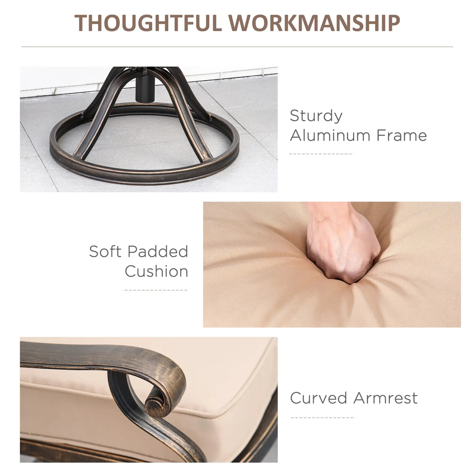 2 Patio Swivel Chairs with Cushion, Aluminum Frame, 3