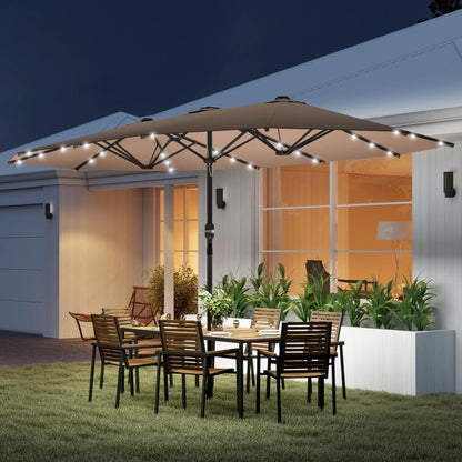 174" Double-Sided Sun Umbrella, Patio Sun Shade, Solar LED Light, Khaki Double-sided Umbrellas at Gallery Canada