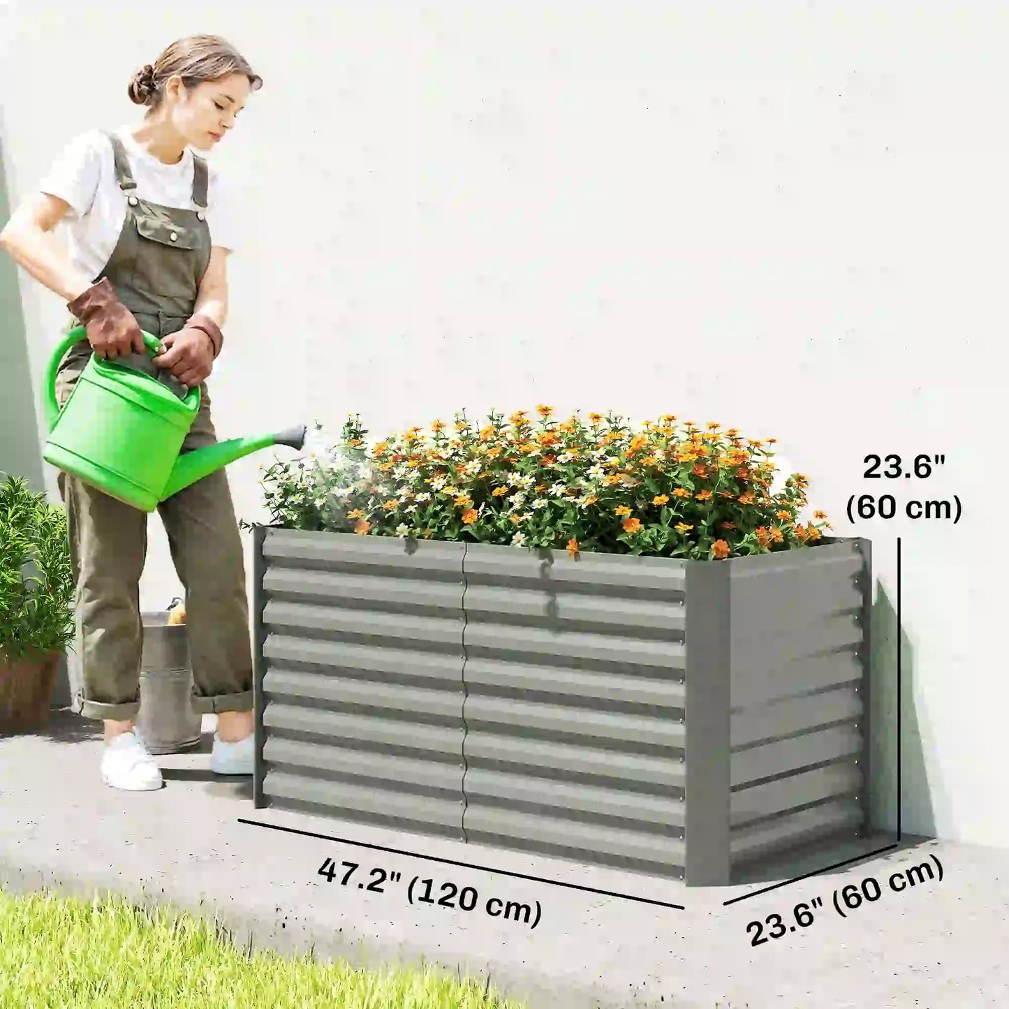 Galvanized Metal Planters, 4' x 2' x 2' Raised Garden Bed, Light Grey Galvanized Planter Boxes at Gallery Canada