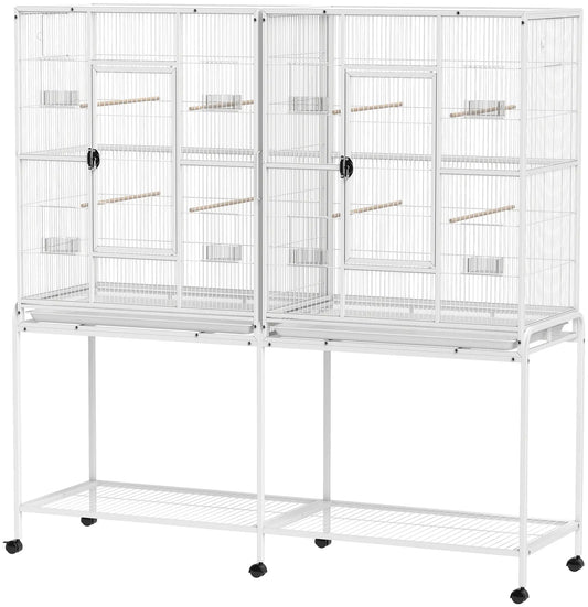 64" Large Rolling Bird Cage, Detachable Stand, Storage Shelf, White Bird Cages White at Gallery Canada