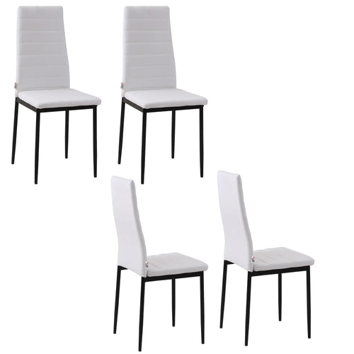 Modern Upholstered Dining Chairs, Set of 4, Linen Fabric, Metal Legs, White