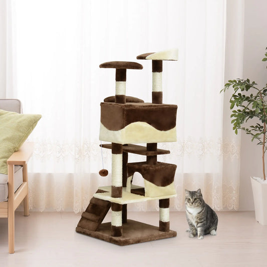 53" Cat Tree, Scratching Post, Multi-Level Play House, Pet Furniture Cat Posts Beige and Brown at Gallery Canada