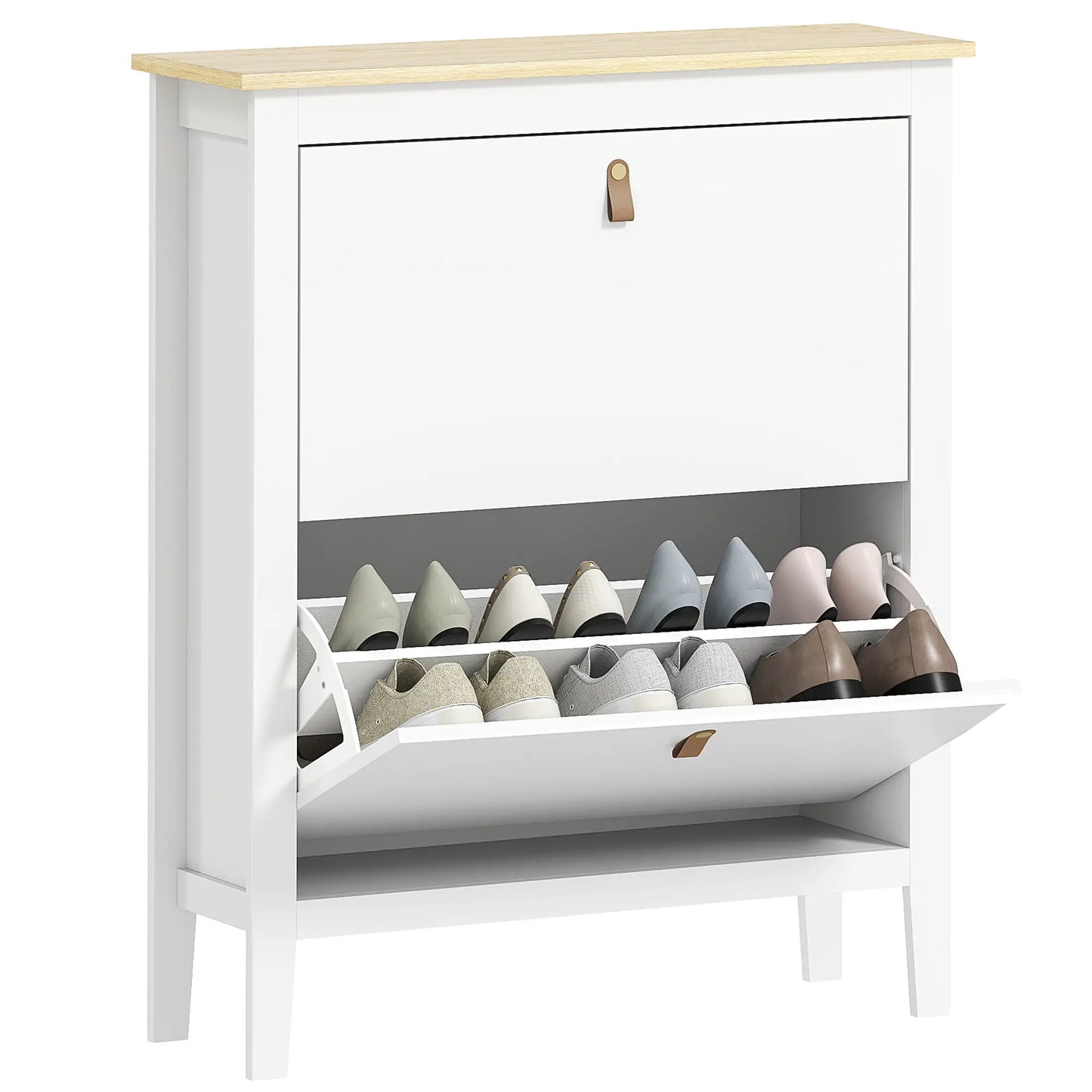 Narrow Shoe Cabinet, 2 Flip Drawers, Adjustable Shelves, Holds 10-14 Pairs, White Shoe Storage Cabinets & Racks at Gallery Canada