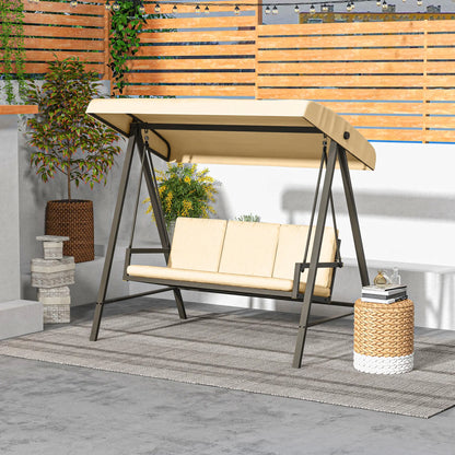 3 Seater Patio Swing Chair, Adjustable Canopy, Removable Cushions, Beige Patio Swings with Stand at Gallery Canada