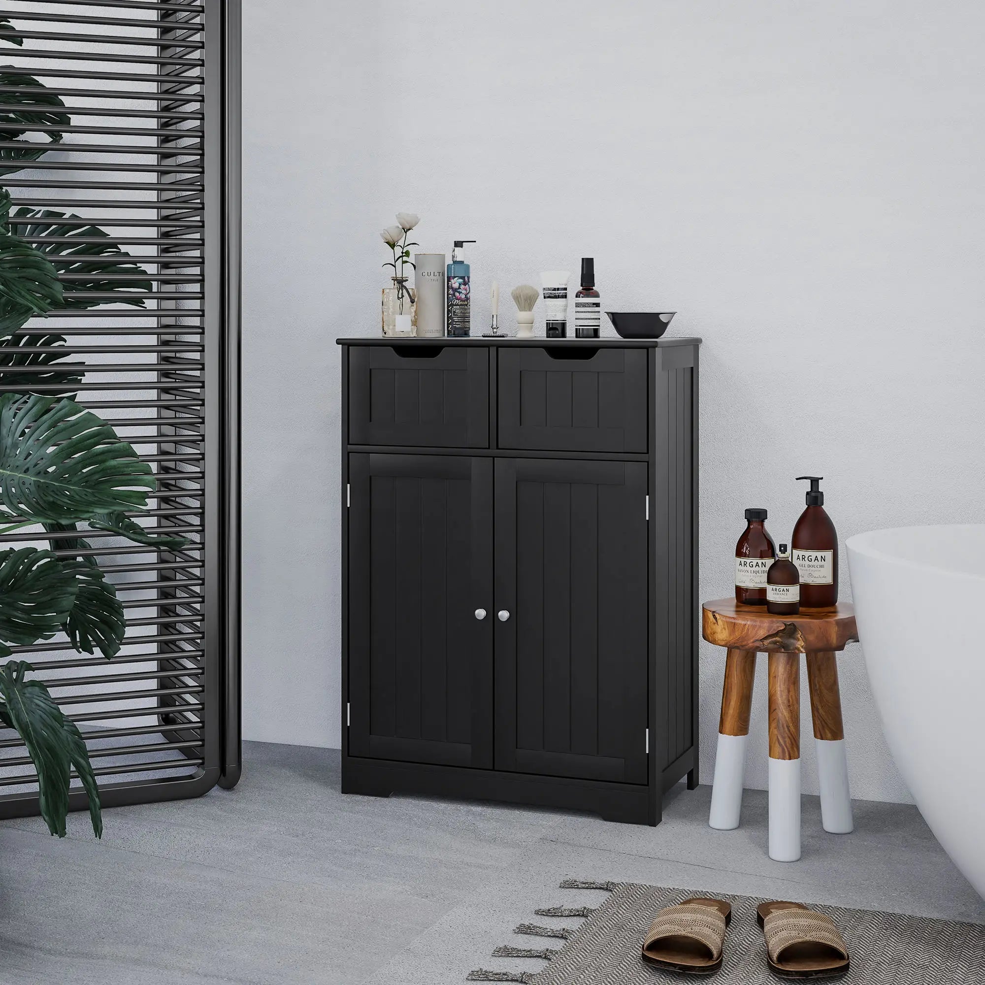 Bathroom Storage Cabinet, 2 Drawers, Adjustable Shelf, Black Bathroom Cabinets at Gallery Canada