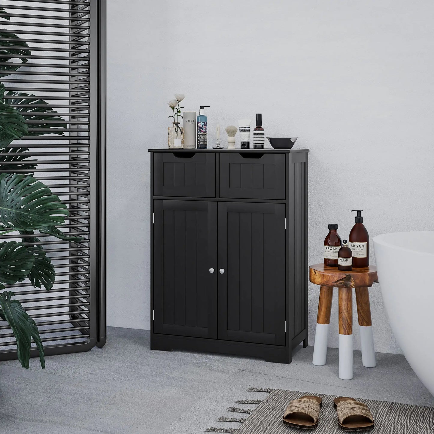 Bathroom Storage Cabinet, 2 Drawers, Adjustable Shelf, Black Bathroom Cabinets at Gallery Canada