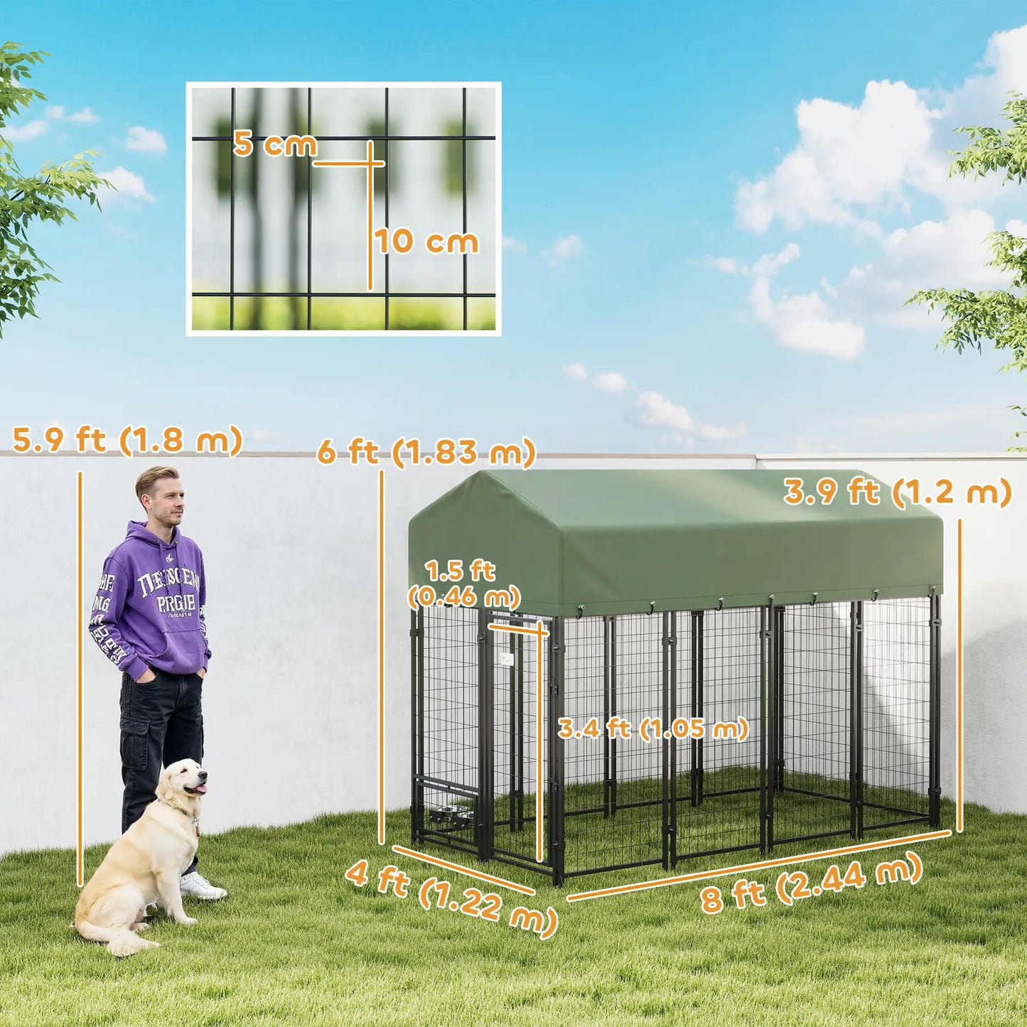 8' x 4' x 6' Outdoor Dog Kennel, Waterproof UV Resistant Cover, Green Dog Kennels at Gallery Canada