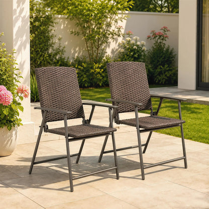 Wicker Dining Chair Set of 2, Foldable Rattan, Steel Frame, Brown Patio Chairs at Gallery Canada