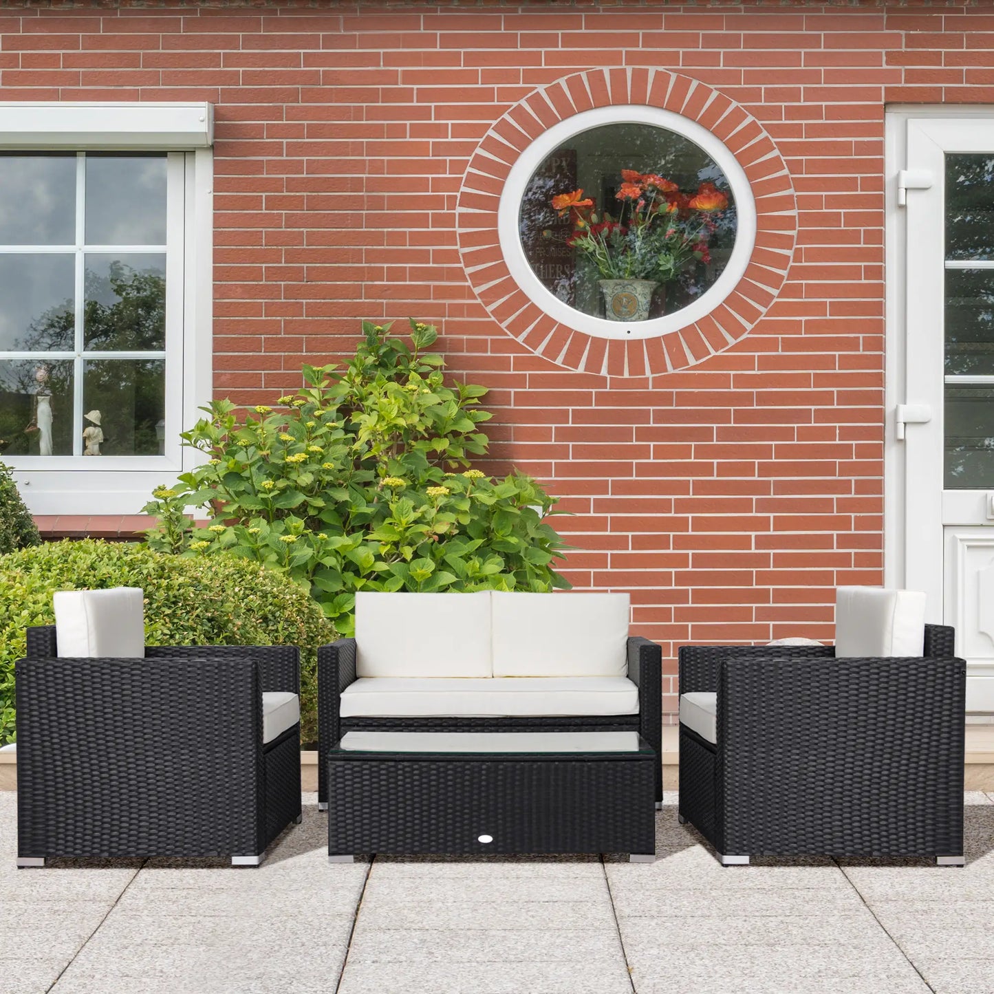 4-Piece Sectional Patio Set, Rattan Wicker Chairs with Cushions, Cream White Patio Furniture Sets at Gallery Canada
