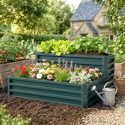 2 Tier Galvanized Raised Garden Bed, Steel Planter Box, 47" x 40" x 23", Green Raised Garden Beds at Gallery Canada