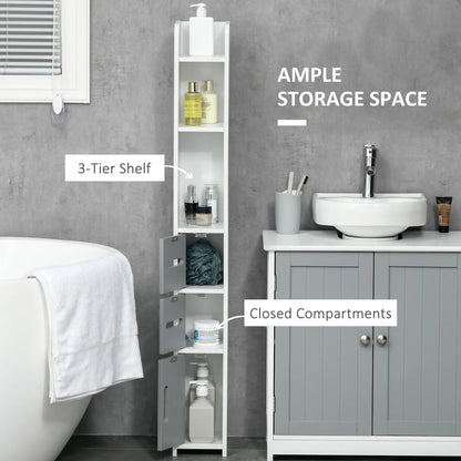 Freestanding Tall Bathroom Cabinet, Narrow Bathroom Storage Cabinet with Shelves and Cupboards, Grey and White