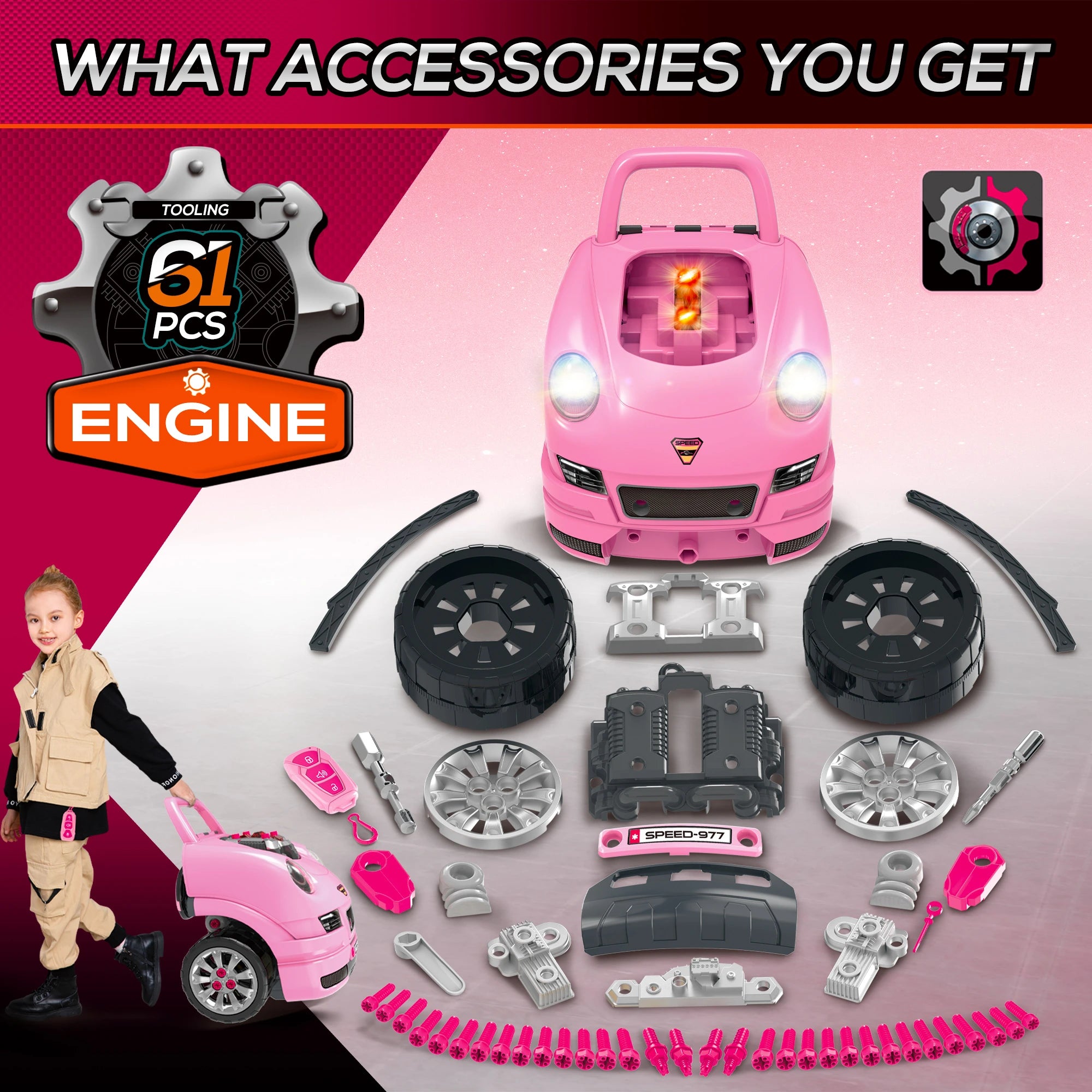 Kids Truck Engine Toy Set, Car Service Play Set, Pink Workbench Toy Sets at Gallery Canada