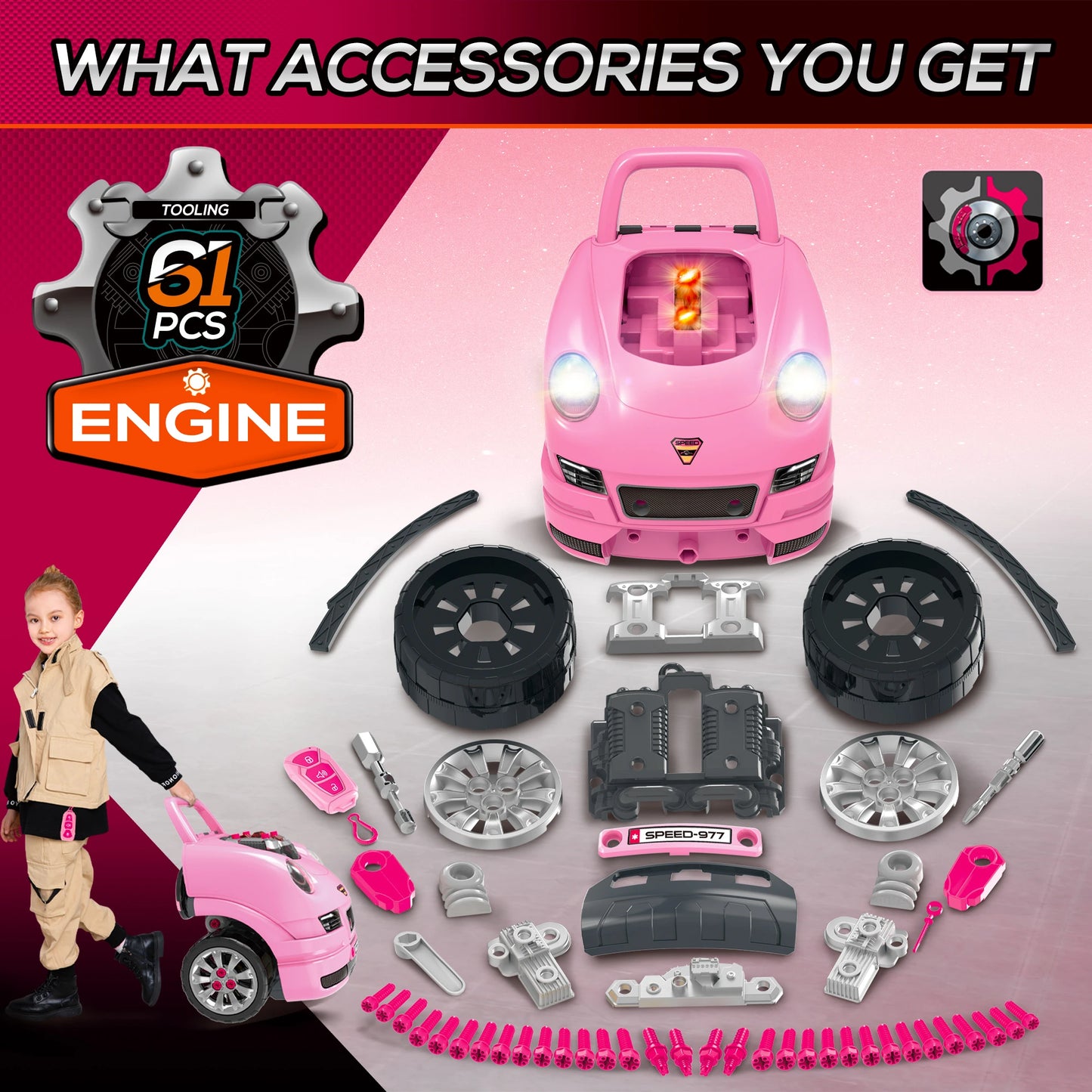 Kids Truck Engine Toy Set, Car Service Play Set, Pink Workbench Toy Sets at Gallery Canada