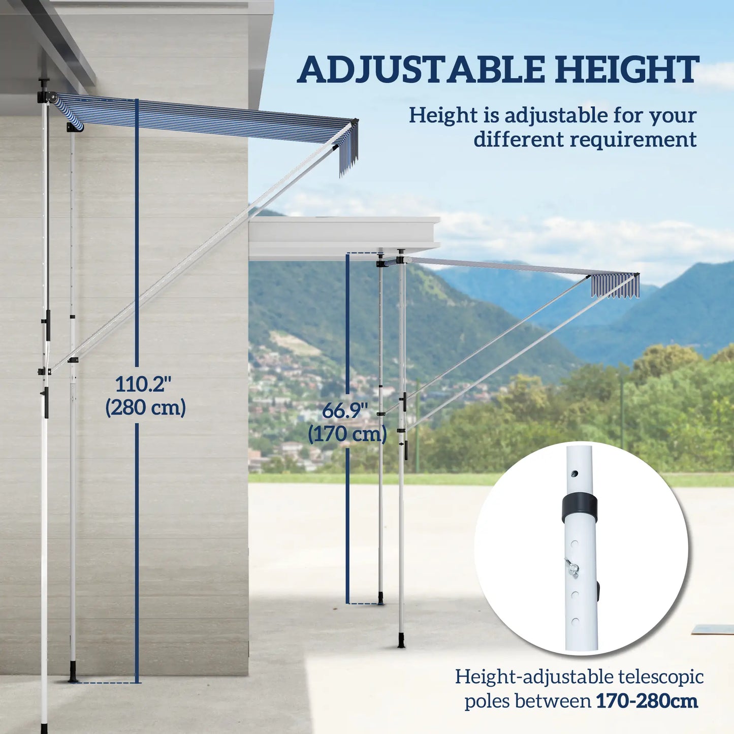 6.6'x5' Manual Retractable Patio Awning, Sun Shade, Water Resistant, Blue Door Awnings at Gallery Canada