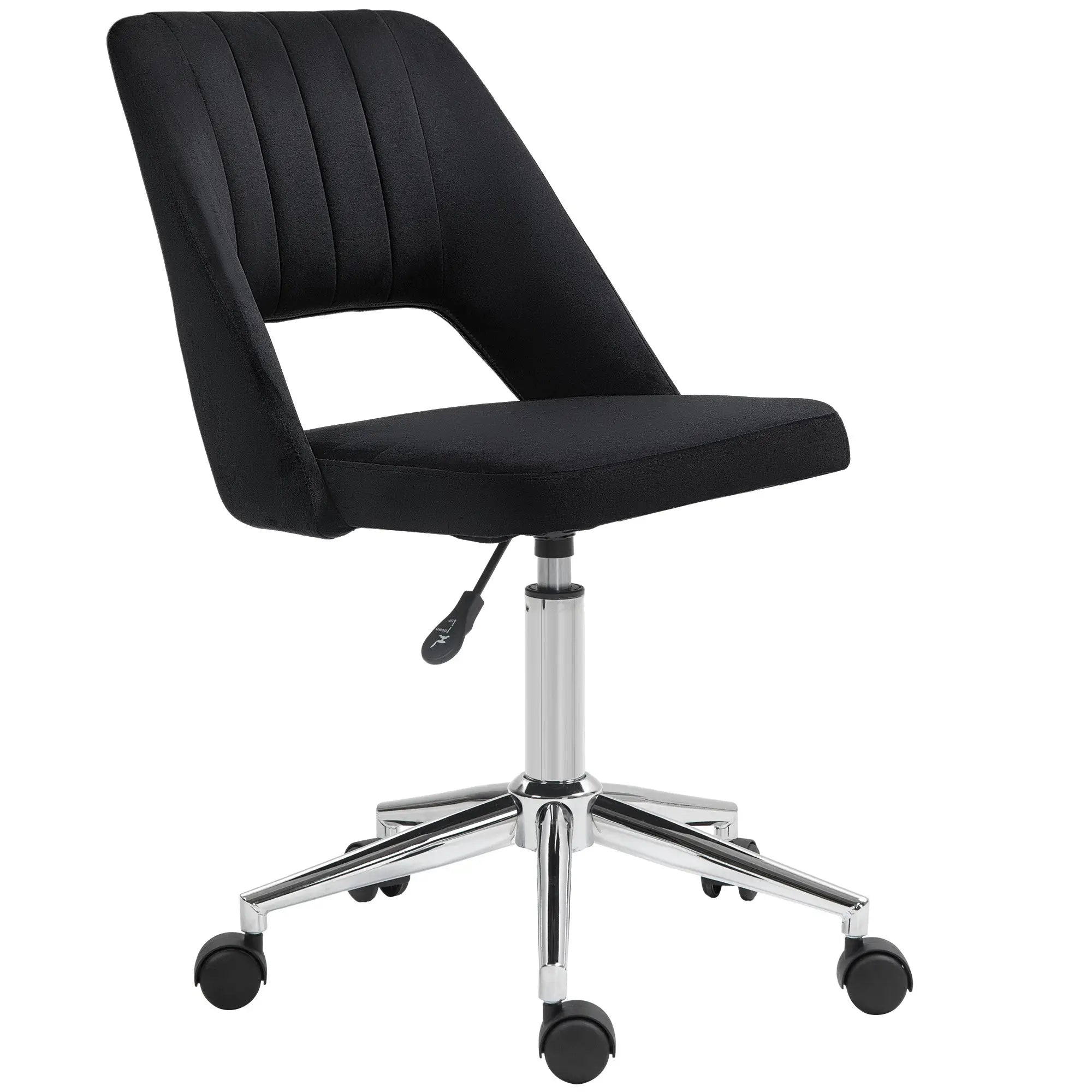 Mid Back Office Chair, Velvet Fabric, Swivel, Scallop Shape, Black Office Chairs at Gallery Canada
