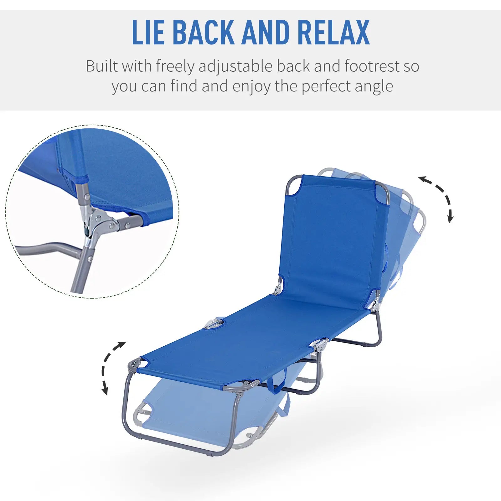 Folding Outdoor Lounge Chair, Portable Reclining Beach Lounger, Blue Lounger Chairs at Gallery Canada