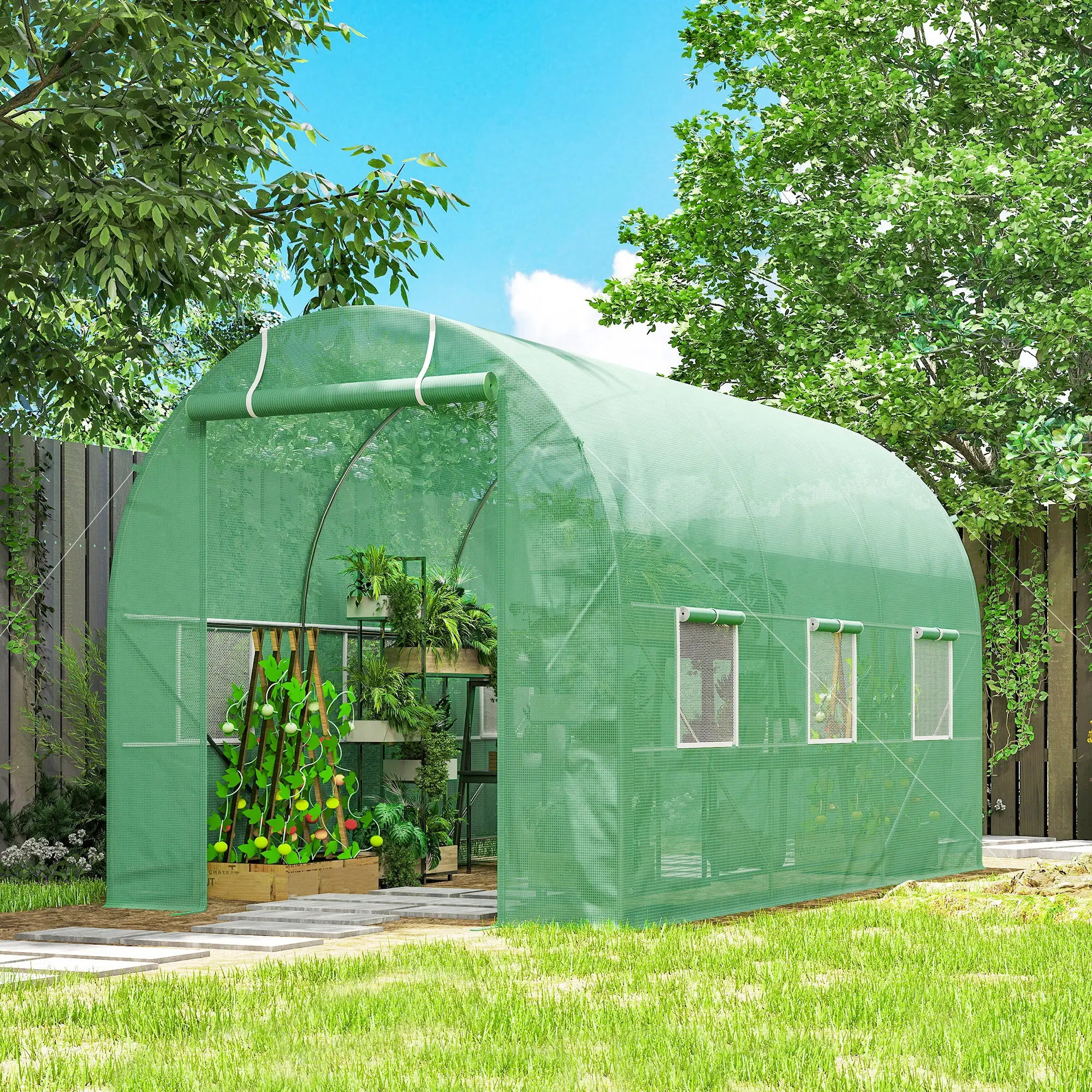 11.5' x 6.6' x 6.6' Walk-in Greenhouse, PE Cover, Roll Up Door, Windows, Green Walk In Greenhouses at Gallery Canada