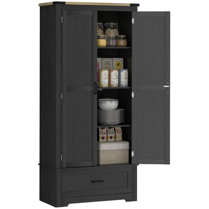 69" Tall Kitchen Pantry Cabinet, 2 Doors, Drawer, Adjustable Shelves, Black Brown Kitchen Pantry Cabinets at Gallery Canada