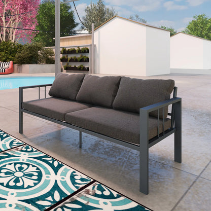 3-Seat Aluminum Outdoor Couch with Cushions, Wide Seat, Dark Grey Patio Chairs at Gallery Canada