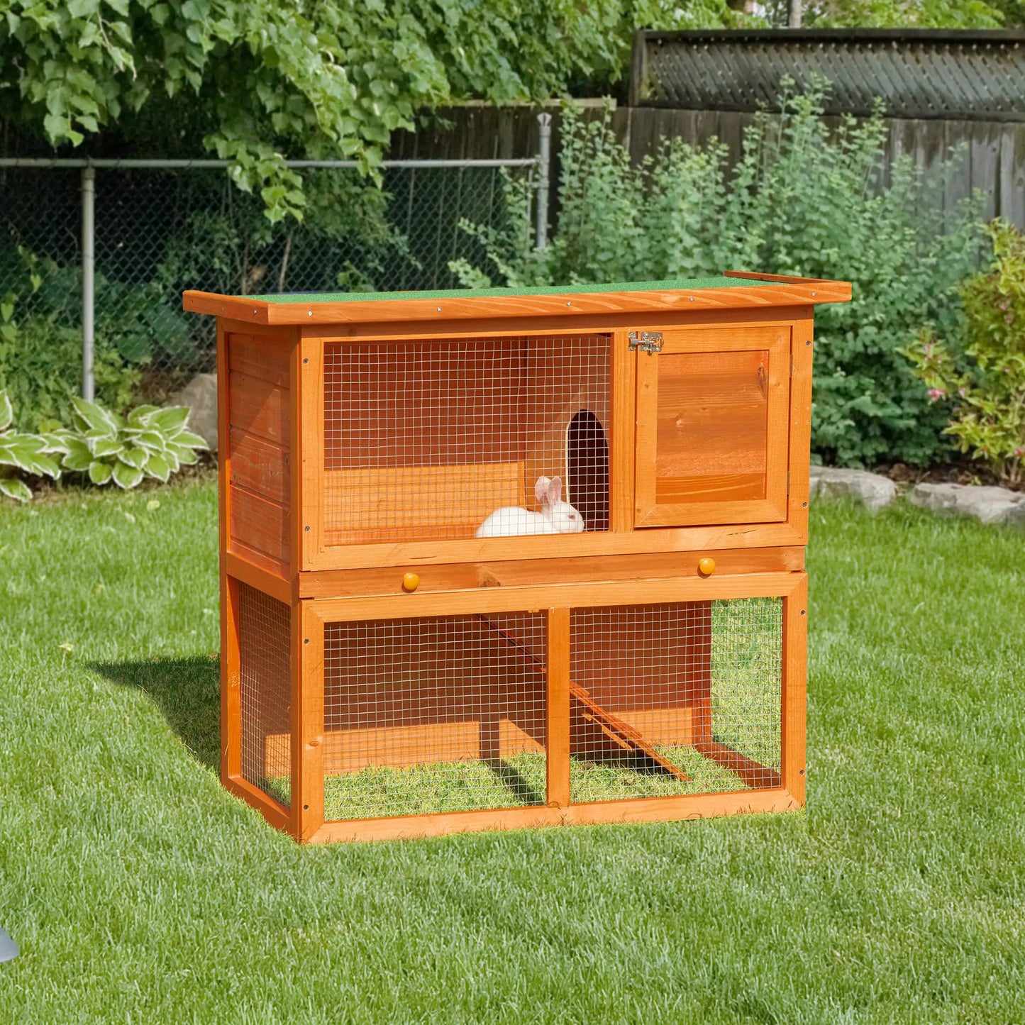 Wooden Rabbit Hutch, Small Animal Cage, 2-Level with Run Rabbit Hutch at Gallery Canada