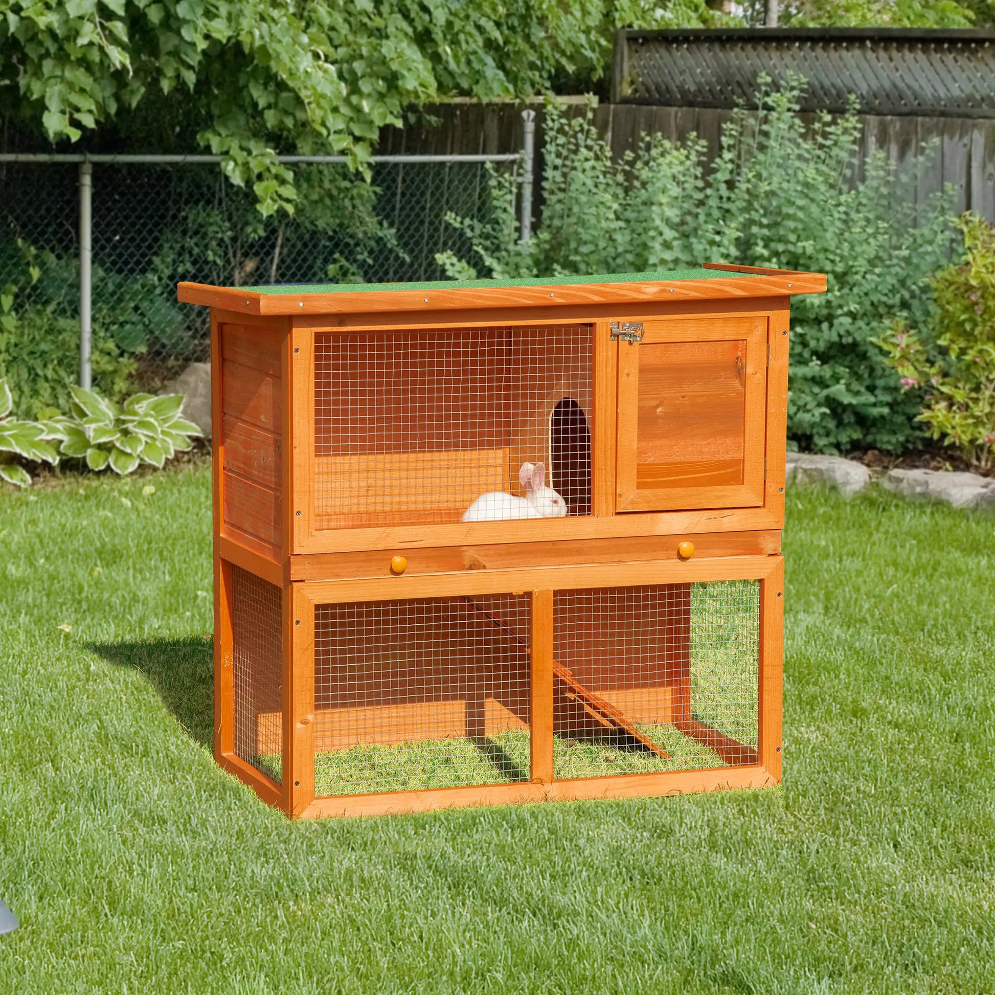 Wooden Rabbit Hutch, Small Animal Cage, 2-Level with Run Rabbit Hutch at Gallery Canada