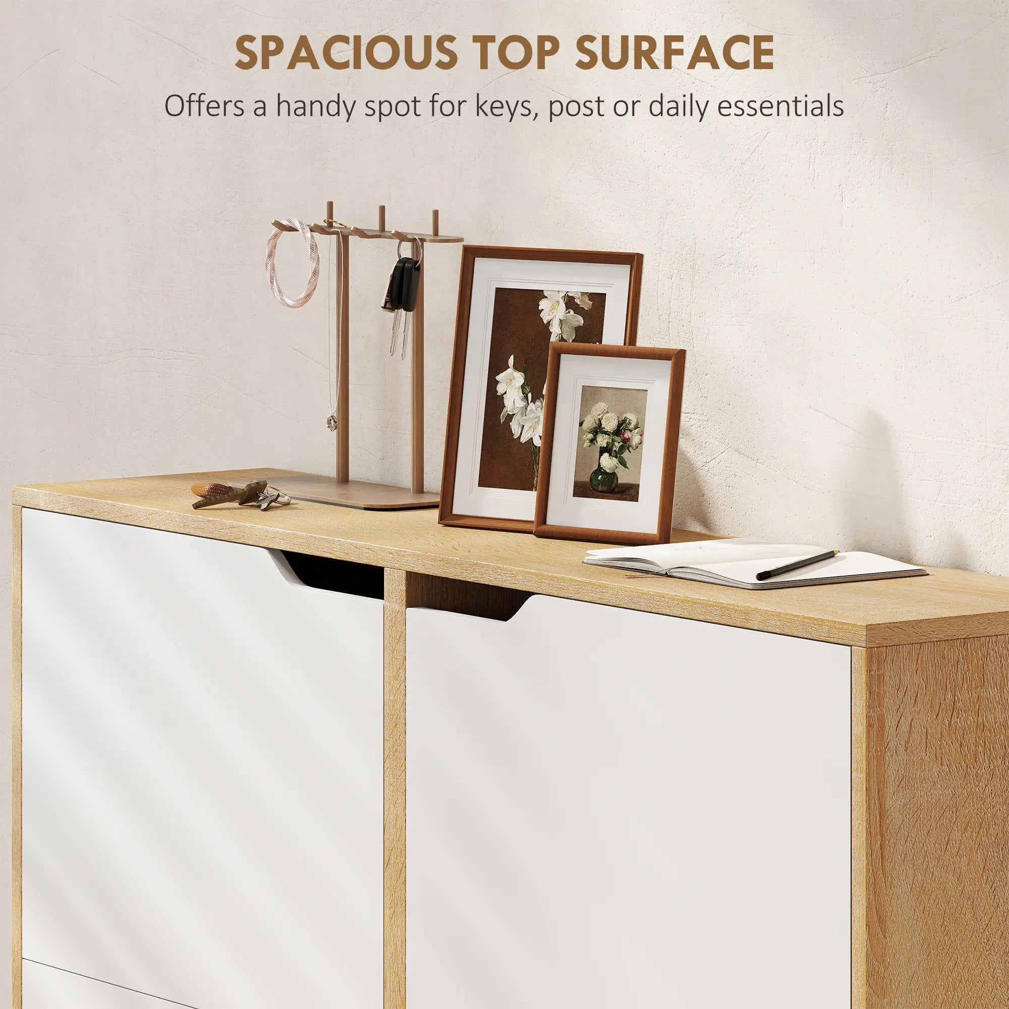 Narrow Shoe Cabinet, 4 Flip Drawers, Adjustable Shelves, Natural Shoe Storage Cabinets & Racks at Gallery Canada