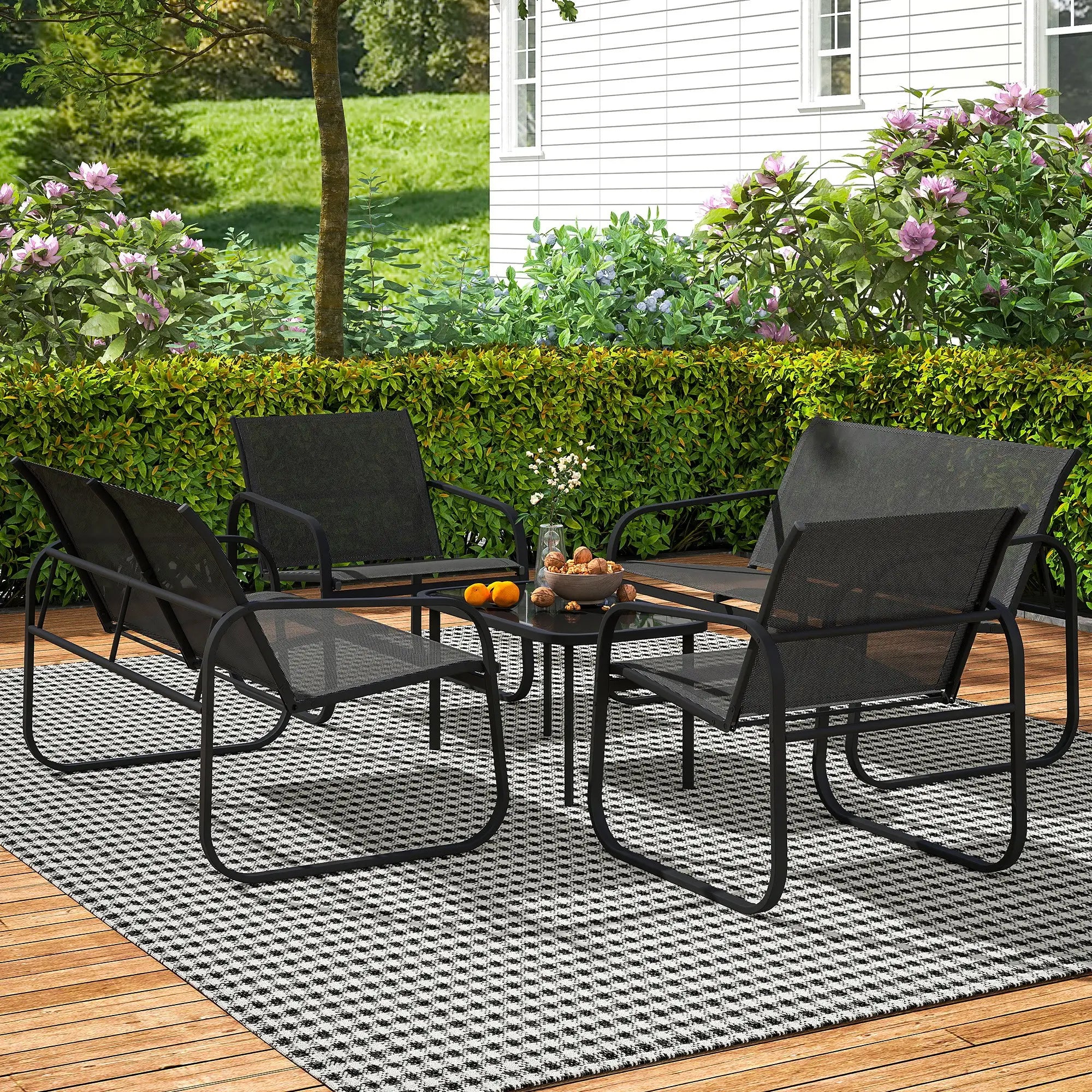 4 Piece Patio Furniture Set, 2 Loveseats, 2 Armchairs, Glass Table, Black Patio Furniture Sets at Gallery Canada