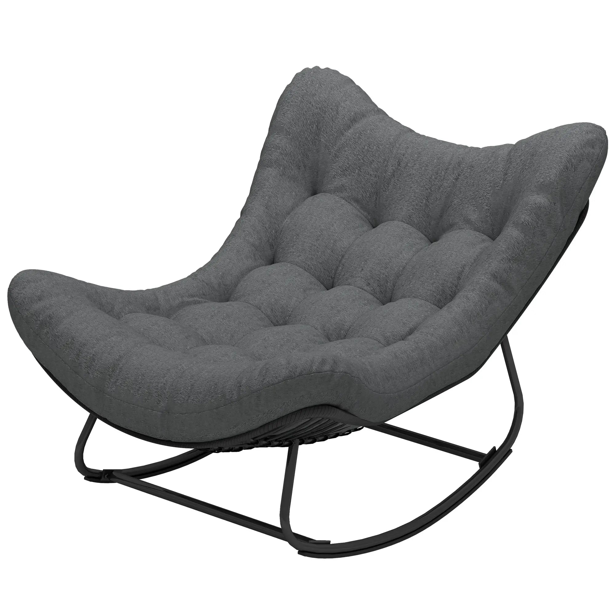 Oversized Patio Egg Rocking Chair, Padded Cushion, Rattan Wicker, Dark Grey Outdoor Rocking Chairs Dark Grey, Black at Gallery Canada