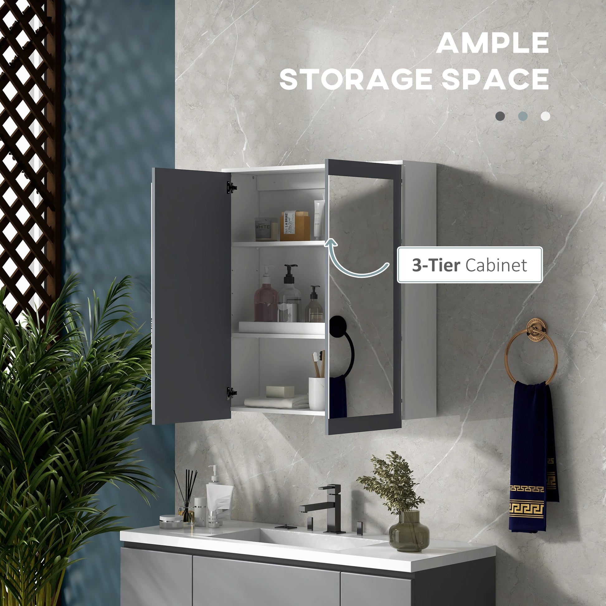 Wall Mounted Bathroom Mirror Cabinet, Double Doors, Adjustable Shelves, White Mirror Medicine Cabinets at Gallery Canada