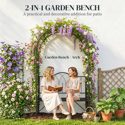 80" Tall Fairy Garden Arbor Arch, Metal Outdoor Bench Trellis, Black